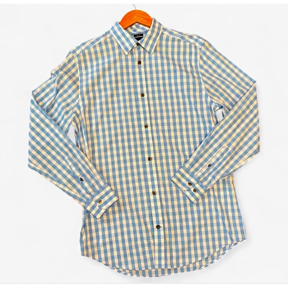 Gap Men Y2K Medium 15-15.5 Blue White Gingham Non-Iron Button Up Shirt‎ Mint Con